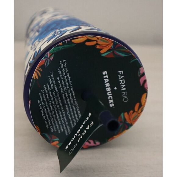 Farm Rio +Starbucks Blue/White Floral 24oz Cold Cup Tumbler Summer '25 Lmt. Edt. - Picture 7 of 10